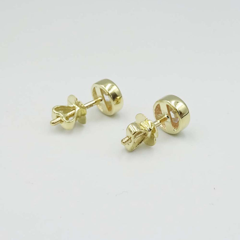 9ct Yellow Gold Round Cut Rubover Cubic Zirconia Stud Earrings