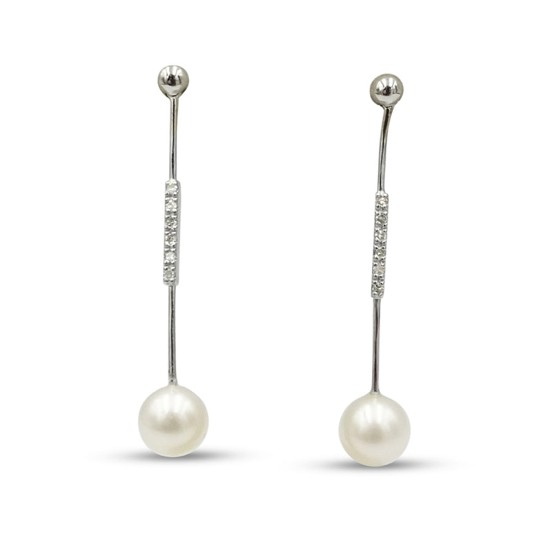 9ct White Gold Diamond and Pearl Drop Earrings