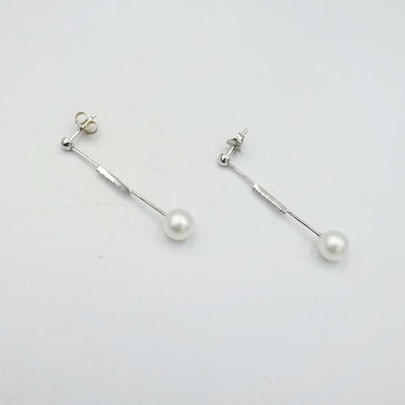 9ct White Gold Diamond and Pearl Drop Earrings