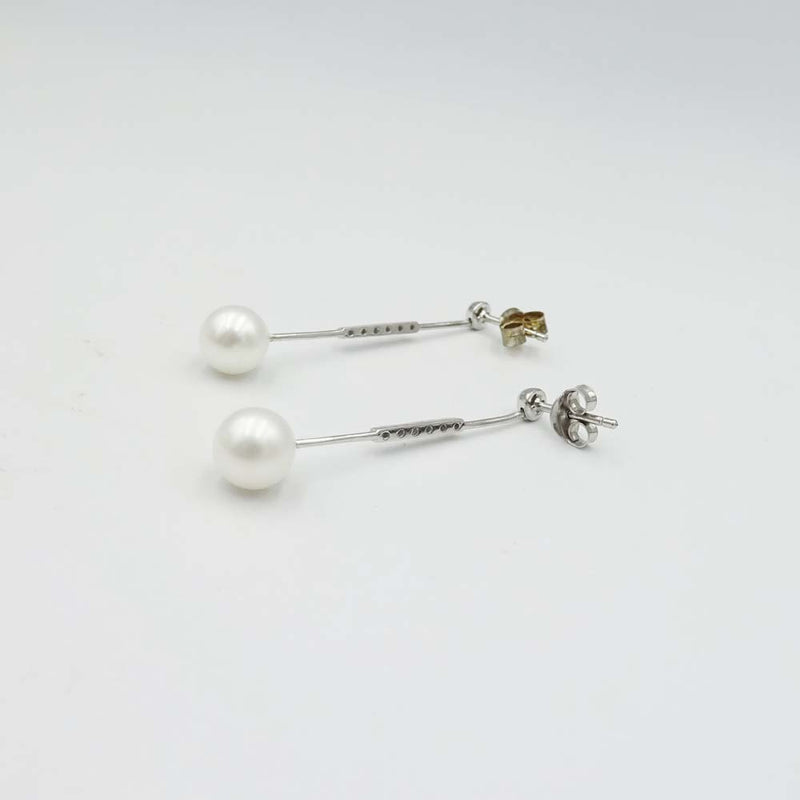 9ct White Gold Diamond and Pearl Drop Earrings