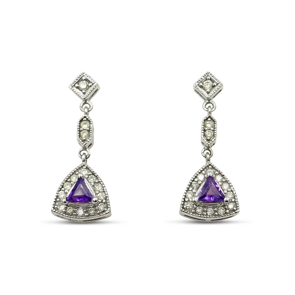 9ct White Gold Amethyst and Diamond Teardrop Earrings