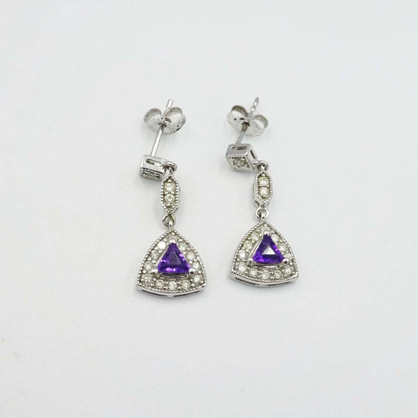 9ct White Gold Amethyst and Diamond Teardrop Earrings