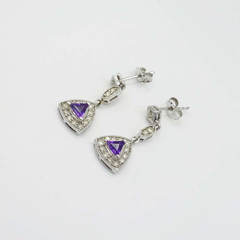 9ct White Gold Amethyst and Diamond Teardrop Earrings