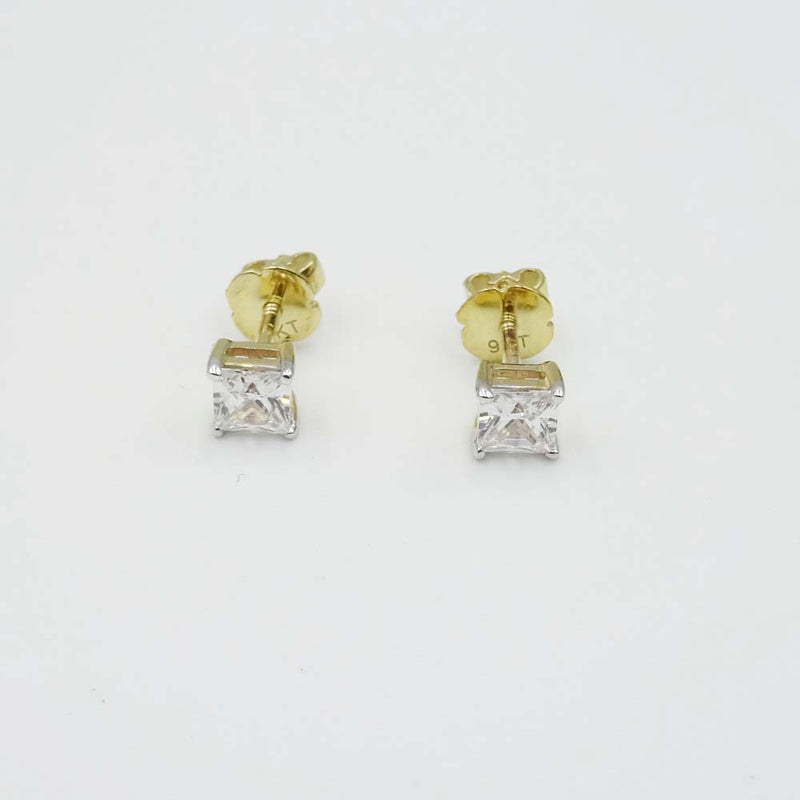 9ct Yellow Gold Cubic Zirconia Square Stud Earrings