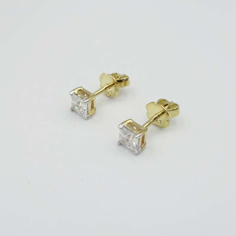 9ct Yellow Gold Cubic Zirconia Square Stud Earrings