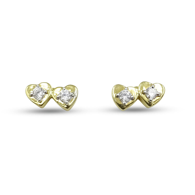 9ct Yellow Gold Cubic Zirconia Double Heart Stud Earrings