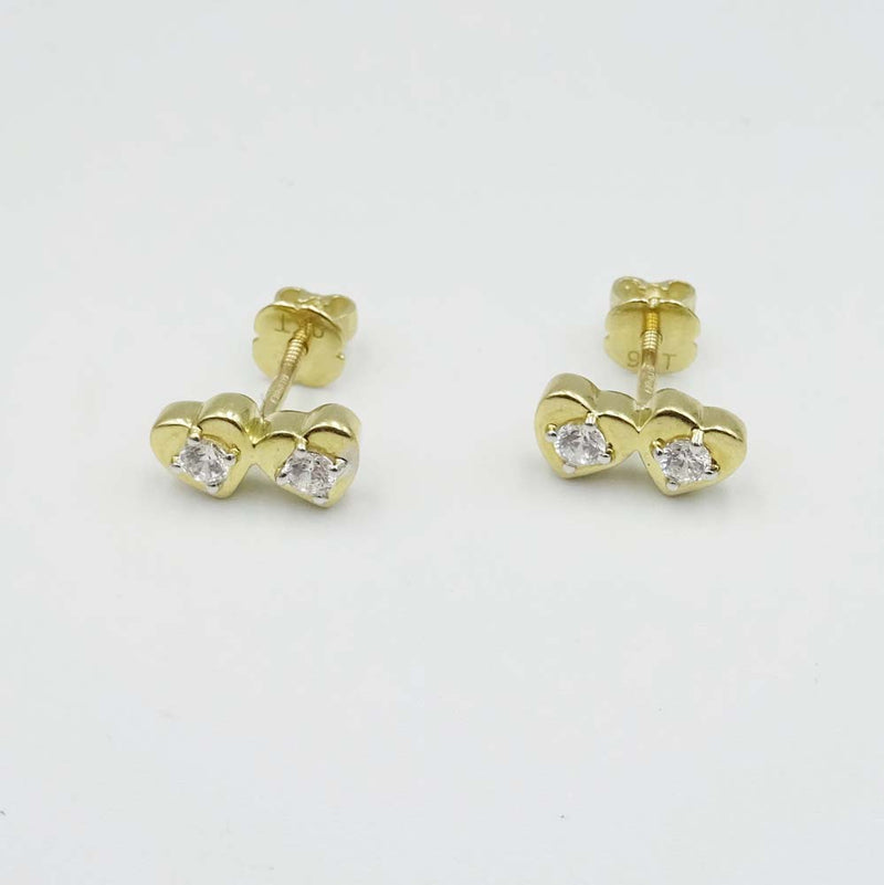 9ct Yellow Gold Cubic Zirconia Double Heart Stud Earrings