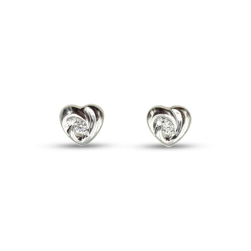 9ct White Gold Cubic Zirconia Heart Stud Earrings