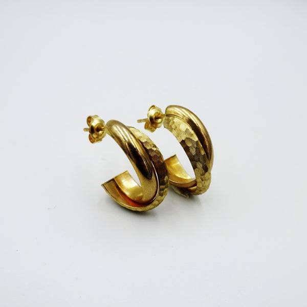 9ct Yellow GOld 375 Stamped Smooth & Hammered Style Ladies Stud Earrings - Richard Miles Jewellers