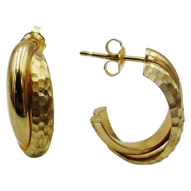 9ct Yellow GOld 375 Stamped Smooth & Hammered Style Ladies Stud Earrings - Richard Miles Jewellers