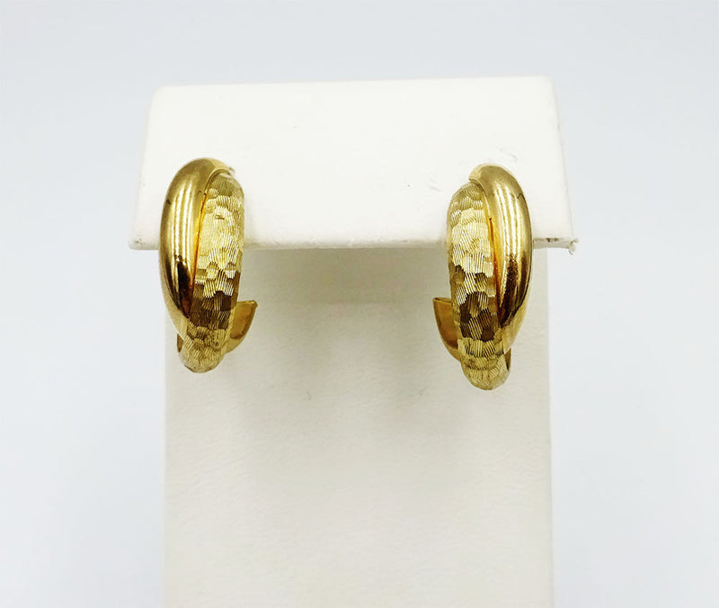 9ct Yellow GOld 375 Stamped Smooth & Hammered Style Ladies Stud Earrings - Richard Miles Jewellers