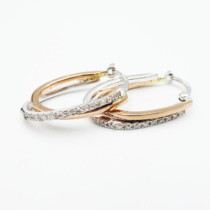9ct White & Rose Gold Ladies Diamond Hoop Earrings - Richard Miles Jewellers