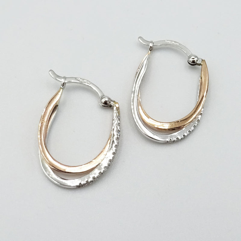9ct White & Rose Gold Ladies Diamond Hoop Earrings - Richard Miles Jewellers
