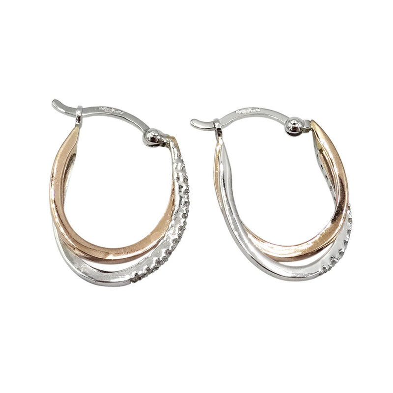 9ct White & Rose Gold Ladies Diamond Hoop Earrings - Richard Miles Jewellers