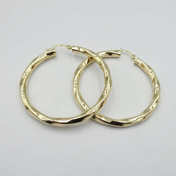 9ct Yellow Gold Twist Hoop Earrings 45mm