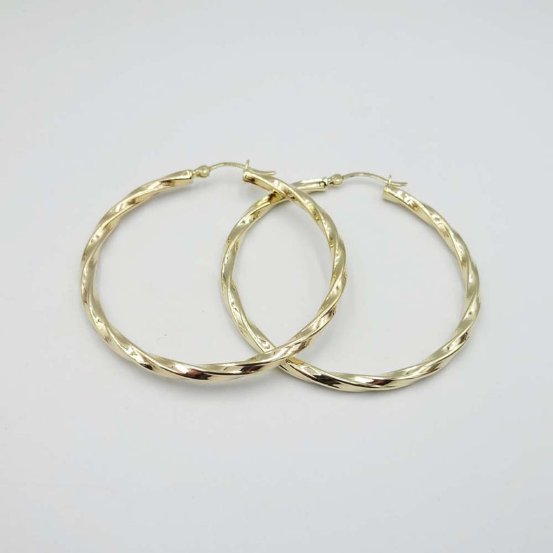 9ct Yellow Gold Twist Hoop Earrings 45mm