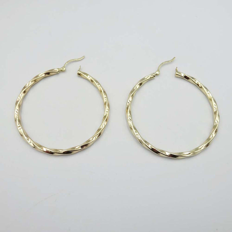 9ct Yellow Gold Twist Hoop Earrings 45mm