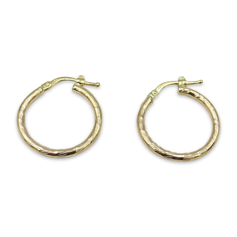 9ct Yellow Gold Textured Hoop Earrings 20mm