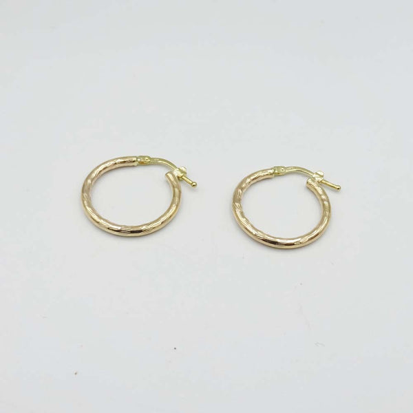 9ct Yellow Gold Textured Hoop Earrings 20mm