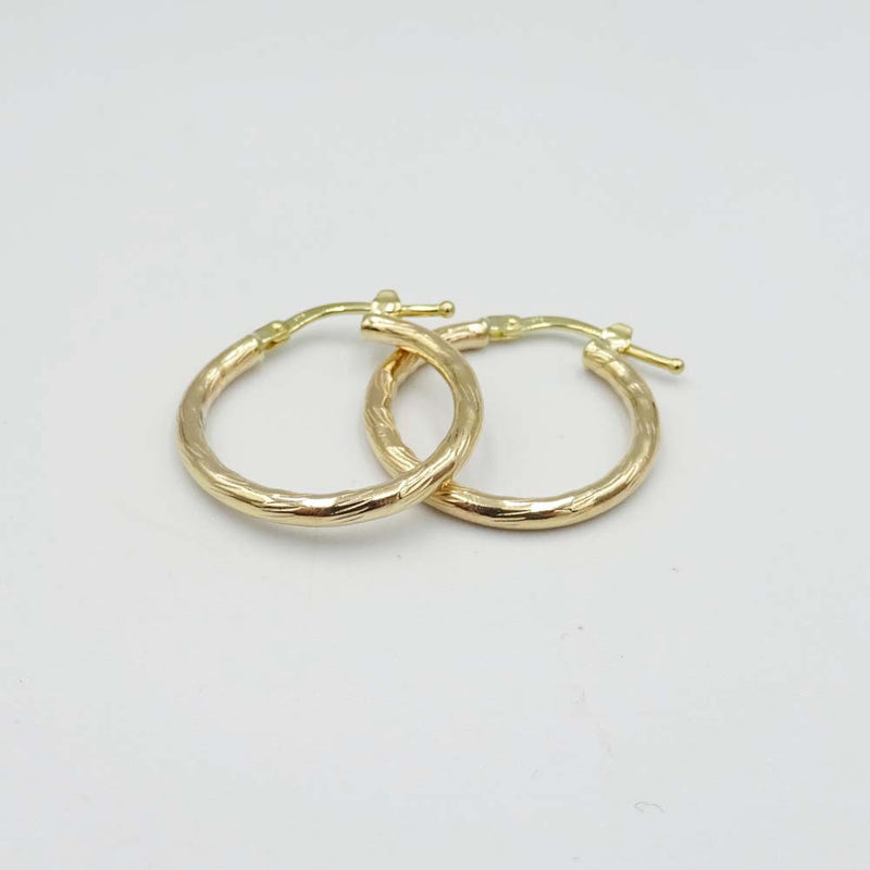 9ct Yellow Gold Textured Hoop Earrings 20mm