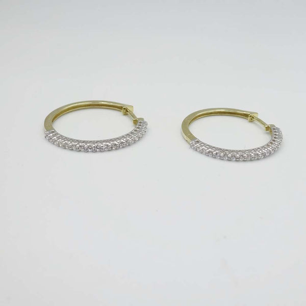 9ct Yellow Gold Cubic Zirconia Hinged Hoop Earrings 20mm