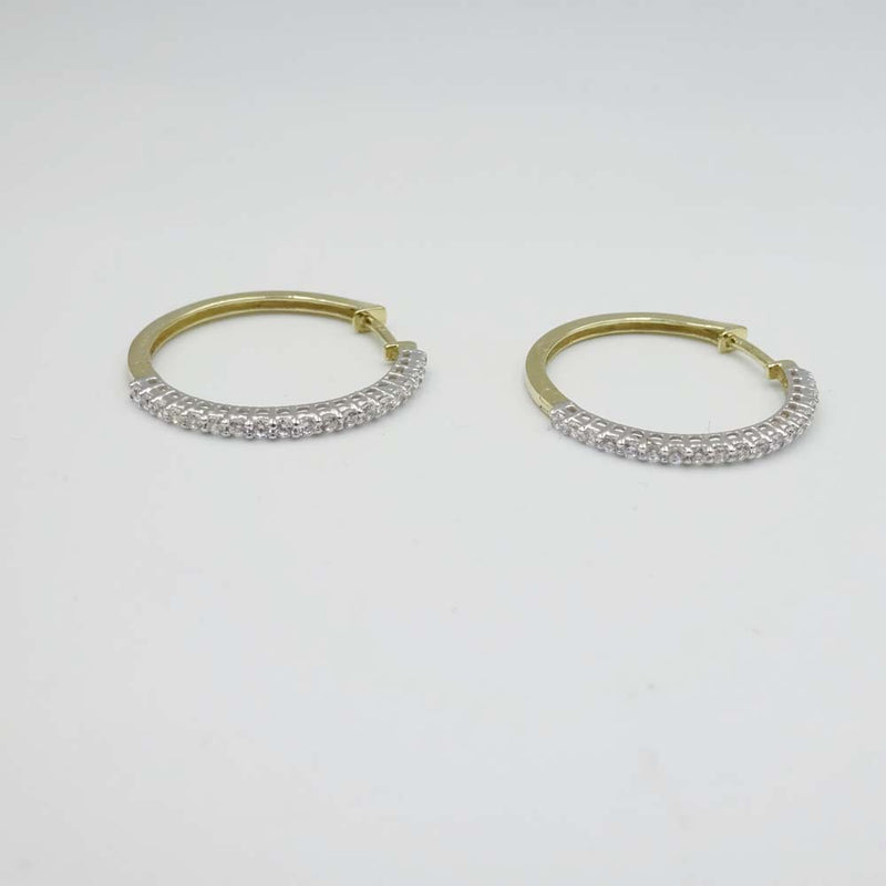 9ct Yellow Gold Cubic Zirconia Hinged Hoop Earrings 20mm