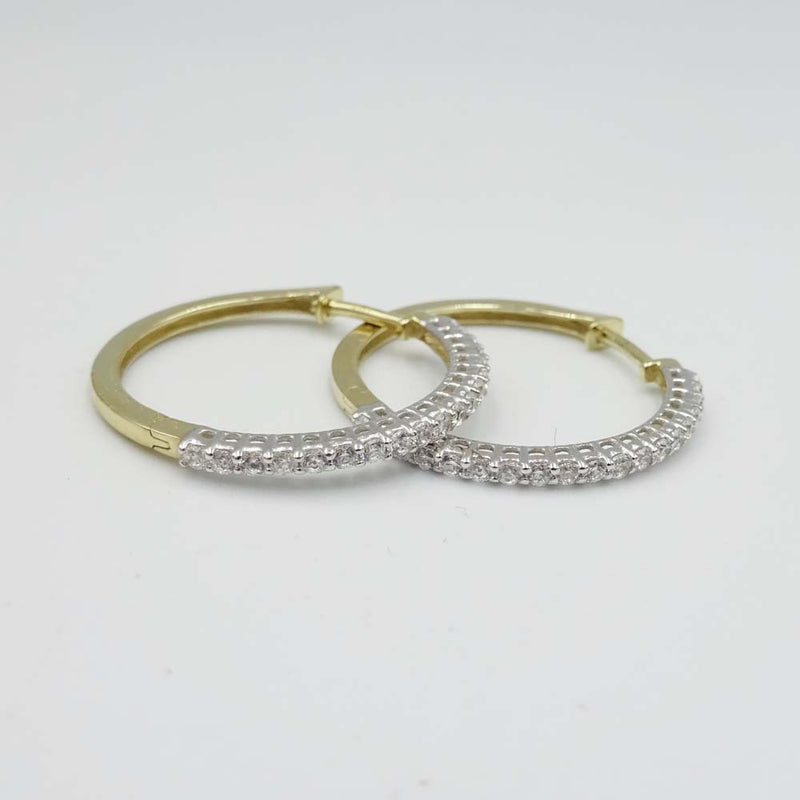 9ct Yellow Gold Cubic Zirconia Hinged Hoop Earrings 20mm