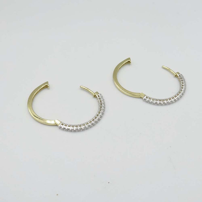 9ct Yellow Gold Cubic Zirconia Hinged Hoop Earrings 20mm