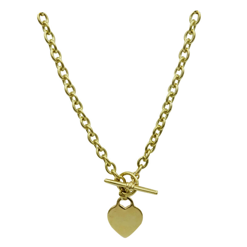9ct Yellow Gold 375 Hall Marked Solid T Bar Heart Charm Chain 36.7g 16inch - Richard Miles Jewellers