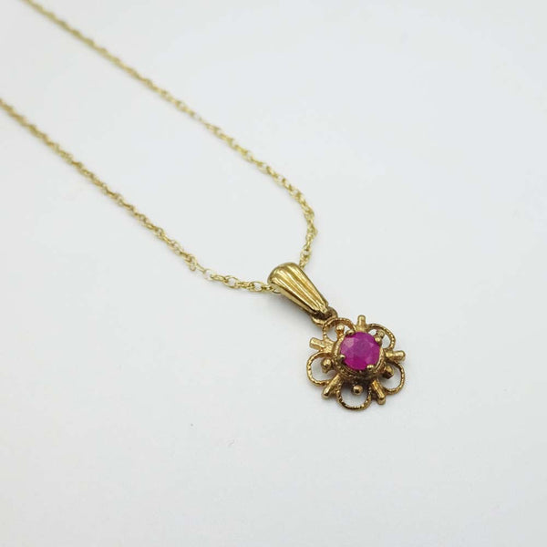 9ct Yellow Gold Ruby Pendant Necklace 16"