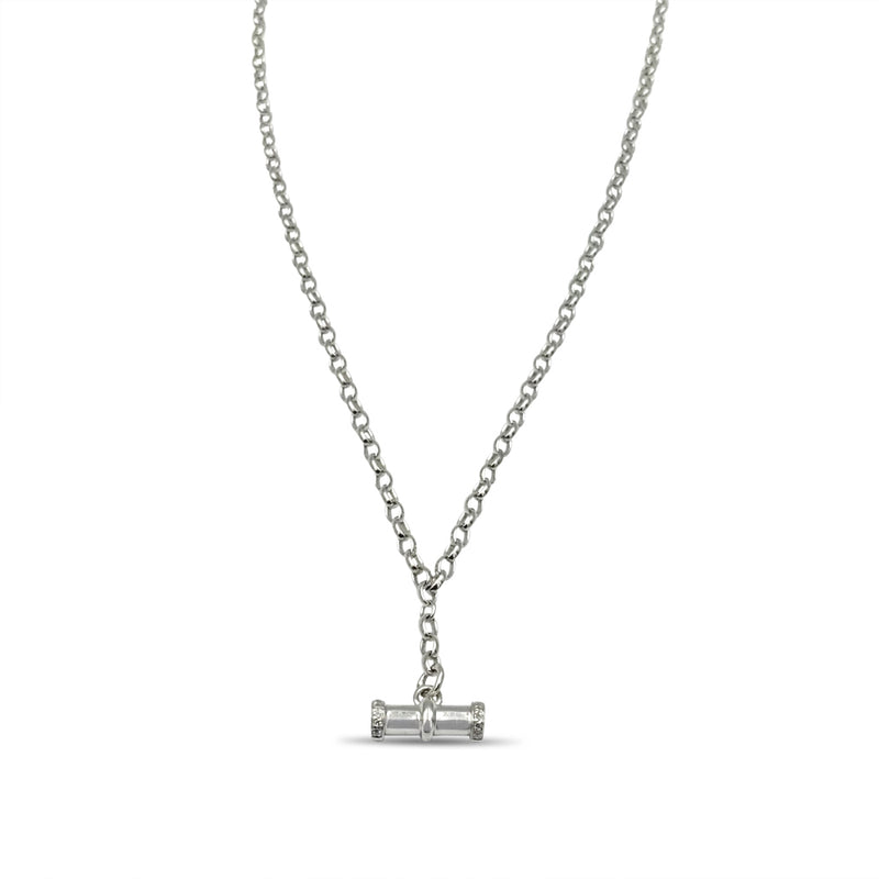 9ct White Gold Chain with Diamond T Bar Pendant 16" 0.14ct