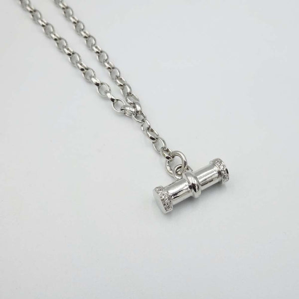 9ct White Gold Chain with Diamond T Bar Pendant 16" 0.14ct