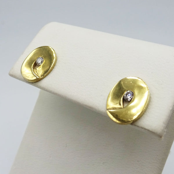 9ct Yellow Gold Oval Shaped Ladies Earrings Set with Cubic Zirconia - Richard Miles Jewellers