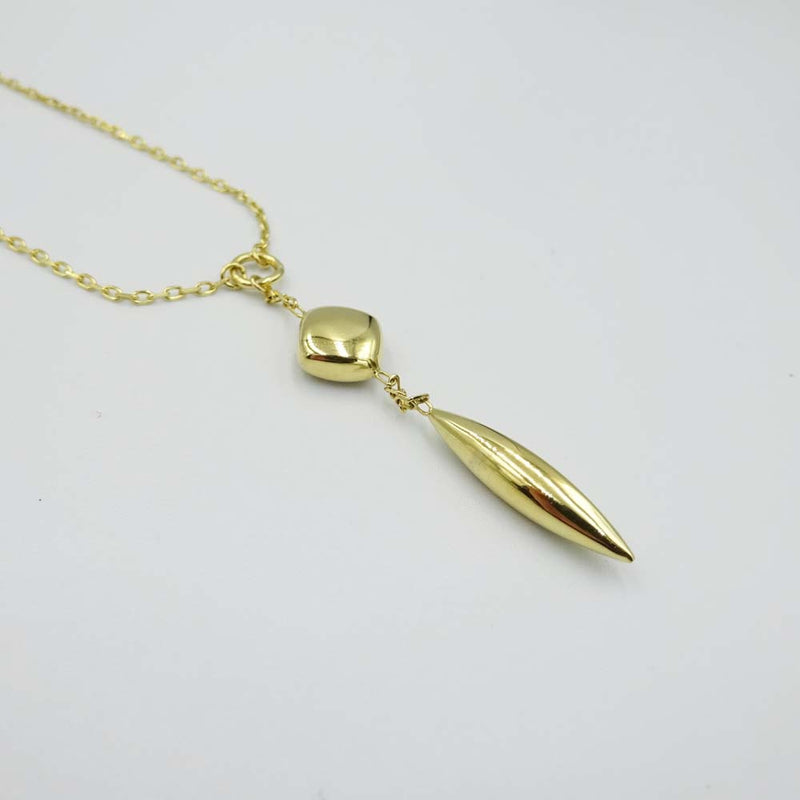 9ct Yellow Gold Geometric Needle Drop Necklace 16"
