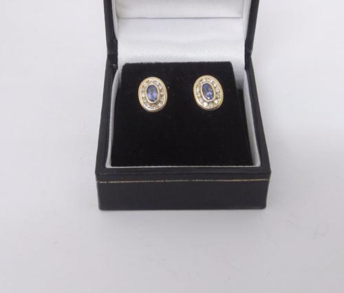 9ct Gold Tanzanite and Diamond 0.35ct Oval Cluster Earrings - Richard Miles Jewellers