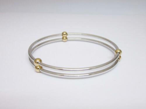 9ct Yellow White Gold Ladies Hallmarked Two Row Solid Bangle 27.5g 8 inch New - Richard Miles Jewellers