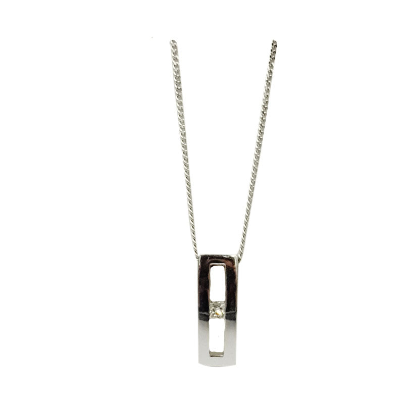 9ct White Gold 0.05ct Diamond Pendant Fine Curb Necklace 18inch - Richard Miles Jewellers