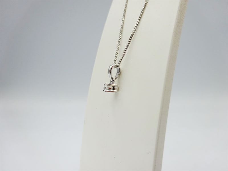 18ct White Gold 0.05ct Claw Set Diamond Pendant Fine Curb Necklace 16.5inch 9mm - Richard Miles Jewellers