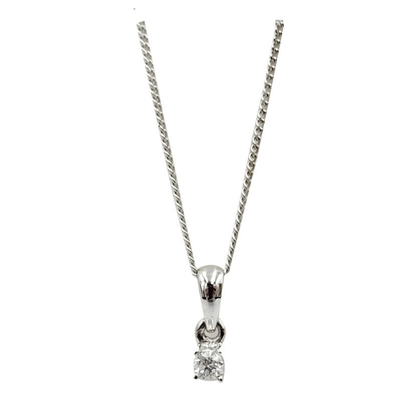 18ct White Gold 0.05ct Claw Set Diamond Pendant Fine Curb Necklace 16.5inch 9mm - Richard Miles Jewellers