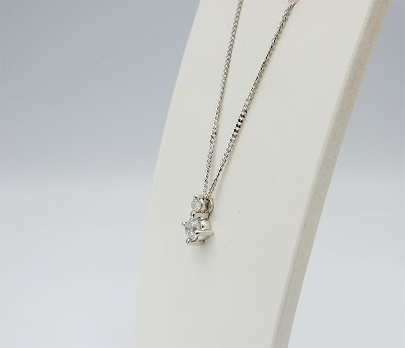 9ct White Gold 0.25ct Claw Set Diamond Pendant Fine Curb Necklace - Richard Miles Jewellers