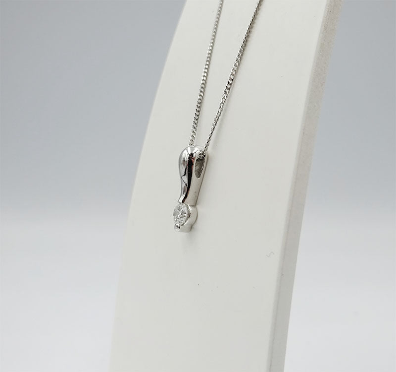 9ct White Gold 0.15ct Diamond Pendant Fine Curb Necklace 17inch 13.2mm 1.9g - Richard Miles Jewellers