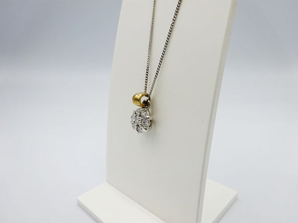 9ct 2 Colour Yellow White Gold 0.40ct Diamond Flower Cluster Fine Curb Necklace - Richard Miles Jewellers