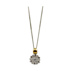 9ct 2 Colour Yellow White Gold 0.40ct Diamond Flower Cluster Fine Curb Necklace - Richard Miles Jewellers