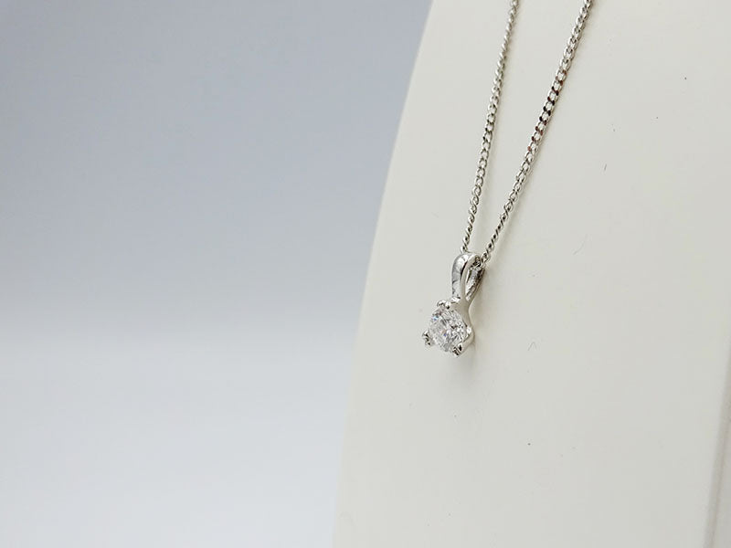 9ct White Gold 0.15ct Diamond Round Pendant Fine Curb Necklace - Richard Miles Jewellers
