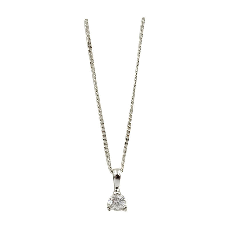 9ct White Gold 0.15ct Diamond Round Pendant Fine Curb Necklace - Richard Miles Jewellers