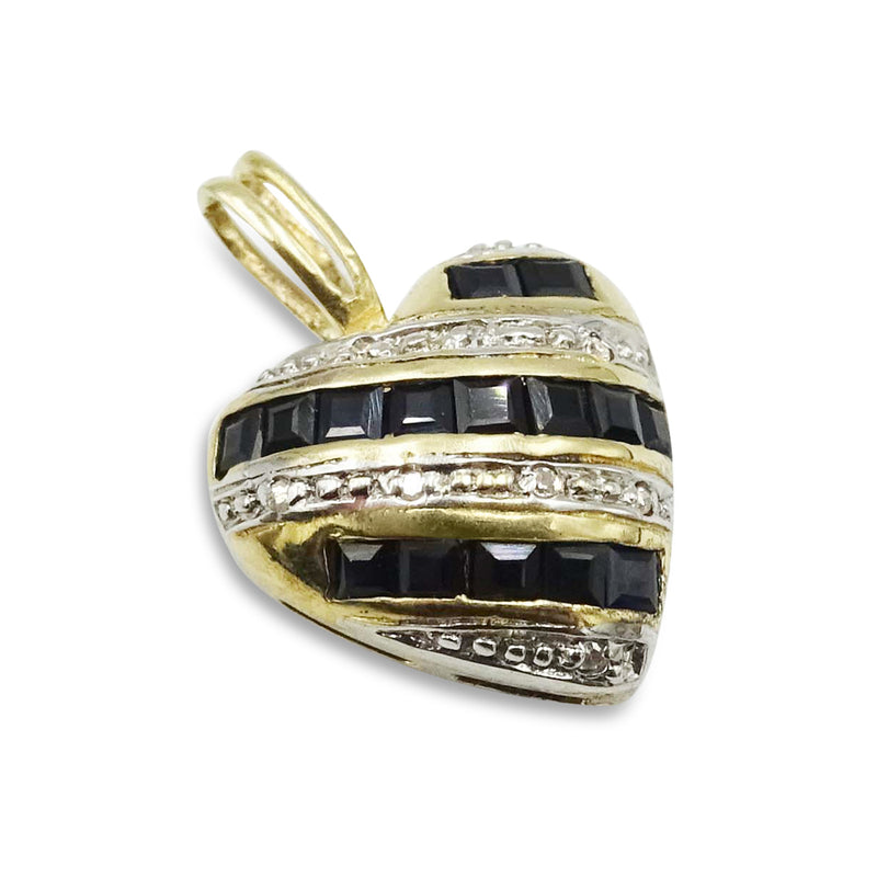 9ct Yellow Gold Sapphire and Diamond Heart Pendant