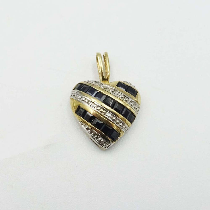 9ct Yellow Gold Sapphire and Diamond Heart Pendant