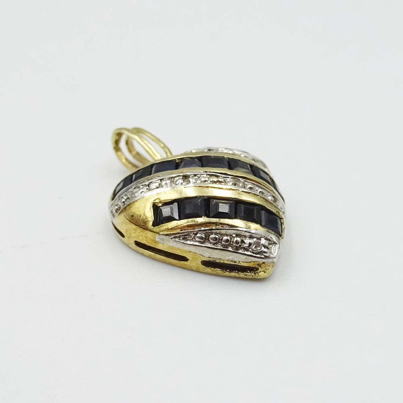 9ct Yellow Gold Sapphire and Diamond Heart Pendant
