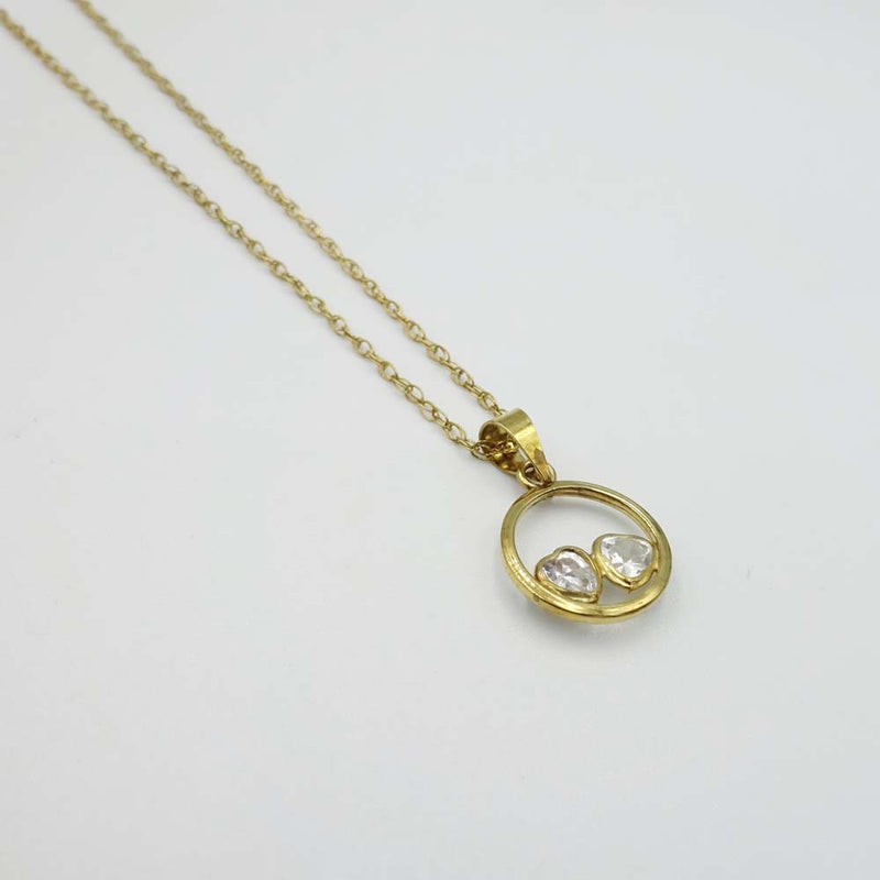 9ct Yellow Gold Cubic Zirconia Hearts Pendant & Fine Chain 18"