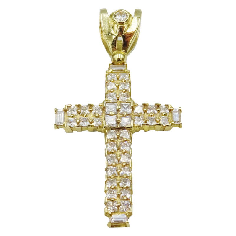 9ct Yellow Gold Large Sparkly Square Cut CZ Cross 8.5g 43mm 30mm - Richard Miles Jewellers